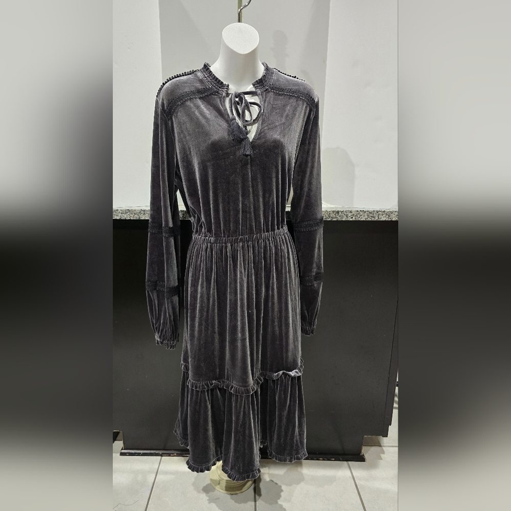 Kate & Sam Velvet Gray Long-Sleeve Dress
